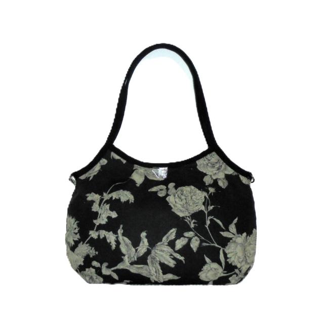 【マチなしグラニーバッグ】【Dカン付きショルダー対応】◆ボタニカルフラワー×黒地 < 女性ファッション 【マチなしグラニーバッグ】【Dカン付きショルダー対応】◆ボタニカルフラワー×黒地 < 女性ファッションの