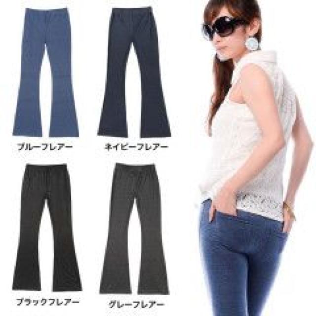脚長美脚スーパーストレッチ♪フレアーデニム風 レギパン ブルーフレアー < 女性ファッション 脚長美脚スーパーストレッチ♪フレアーデニム風 レギパン ブルーフレアー < 女性ファッションの