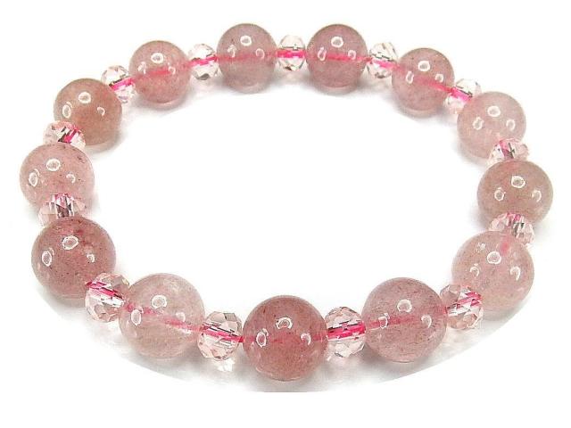 ストロベリークォーツ10mm弱可愛いピンク系天然石ブレスレット透明度有り < 女性アクセサリー/時計  ストロベリークォーツ10mm弱可愛いピンク系天然石ブレスレット透明度有り  < 女性アクセサリー/時計の