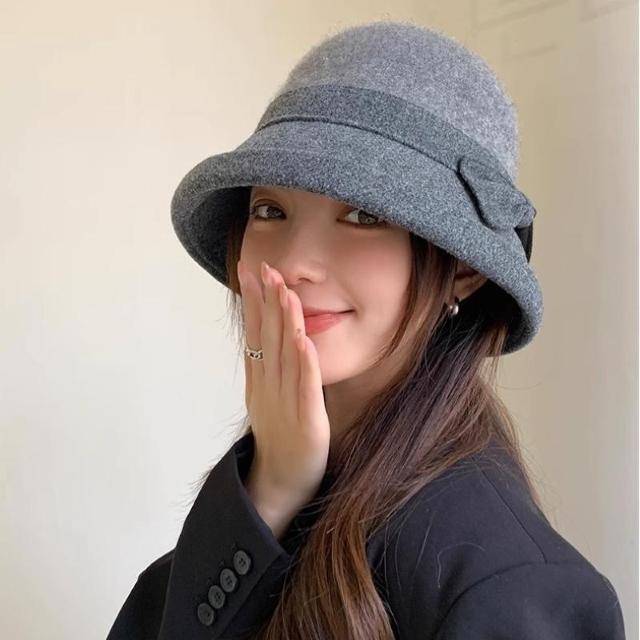 帽子 レディース ハット シンプル 大人 秋冬 バケットハット グレー < 女性ファッション  帽子 レディース ハット シンプル 大人 秋冬 バケットハット グレー < 女性ファッションの