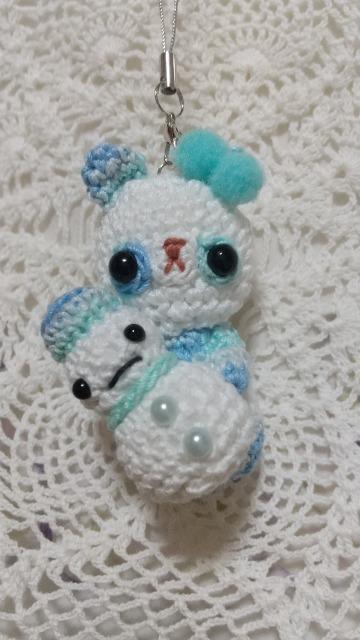 雪だるまとカラフルぱんだ*編みぐるみストラップ(アクア) < ペット/手芸/園芸 雪だるまとカラフルぱんだ*編みぐるみストラップ(アクア) < ペット/手芸/園芸の