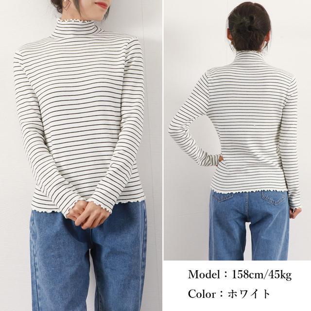 送料無料 新品 ボーダー柄ニットトップス 韓国ハイネック < 女性ファッション  送料無料 新品 ボーダー柄ニットトップス 韓国ハイネック < 女性ファッションの