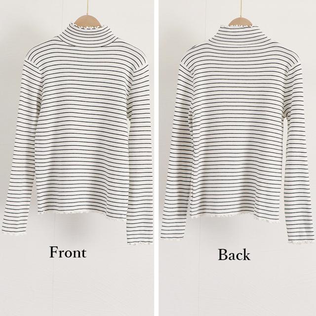 送料無料 新品 ボーダー柄ニットトップス 韓国ハイネック < 女性ファッション  送料無料 新品 ボーダー柄ニットトップス 韓国ハイネック < 女性ファッションの