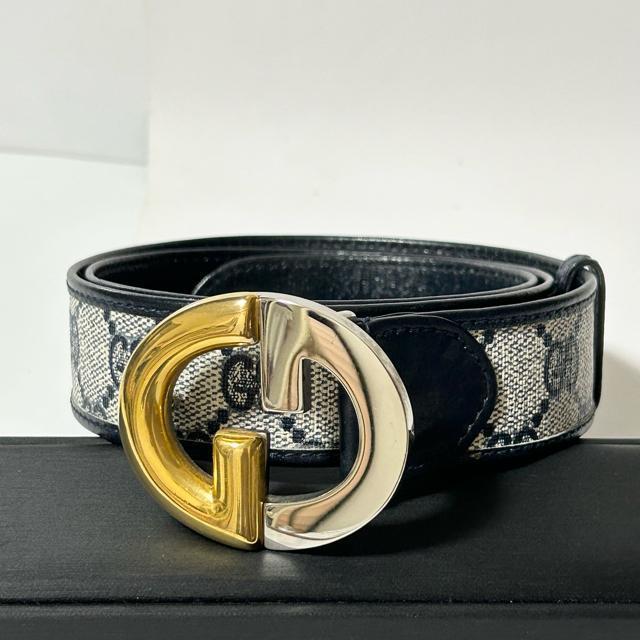 GUCCI グッチ ヴィンテージ GG Sサイズ キャンバス レザー ベルト 