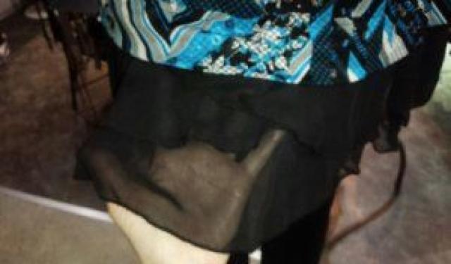 ブルー黒長袖チュニックストレッチカットソー白花裾シフォンS〜M < 女性ファッション  ブルー黒長袖チュニックストレッチカットソー白花裾シフォンS〜M < 女性ファッションの