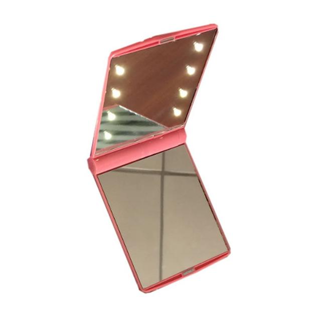 LEDミラー8灯 ピンク 化粧鏡 コンパクトミラー 折りたたみ < 女性ファッション  LEDミラー8灯 ピンク 化粧鏡 コンパクトミラー 折りたたみ < 女性ファッションの