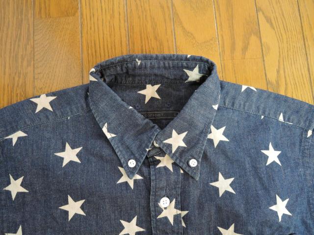 SOPHNET. ソフネット ☆スター柄 デニムシャツ S インディゴ 半袖 S/S STAR DENIM B.D SHIRT < ブランド SOPHNET. ソフネット ☆スター柄 デニムシャツ S インディゴ 半袖 S/S STAR DENIM B.D SHIRT < ブランドの