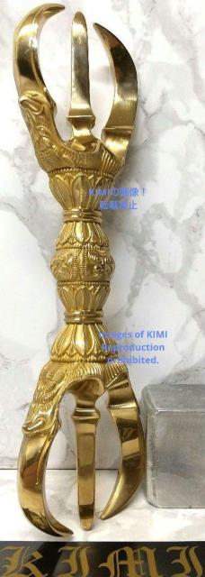 三鈷杵 全長16.7cm 真鍮製 一面器 前具 真鍮製 鬼面型 密教法具 仏教美術 瞑想 修行のお供に  Vajra triden < インテリア/ライフ  三鈷杵 全長16.7cm 真鍮製 一面器 前具 真鍮製 鬼面型 密教法具 仏教美術 瞑想 修行のお供に  Vajra triden < インテリア/ライフの