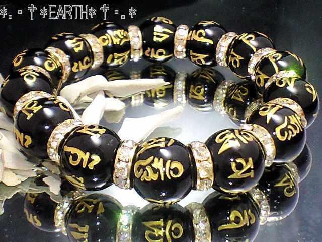 天然石★14ミリ六字真言黒瑪瑙オニキス梵字金色ロンデル数珠 < 男性アクセサリー/時計 天然石★14ミリ六字真言黒瑪瑙オニキス梵字金色ロンデル数珠 < 男性アクセサリー/時計の