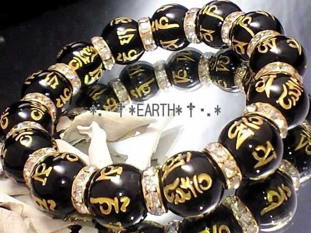 天然石★14ミリ六字真言黒瑪瑙オニキス梵字金色ロンデル数珠 < 男性アクセサリー/時計 天然石★14ミリ六字真言黒瑪瑙オニキス梵字金色ロンデル数珠 < 男性アクセサリー/時計の