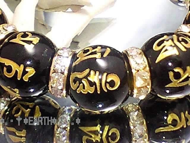 天然石★14ミリ六字真言黒瑪瑙オニキス梵字金色ロンデル数珠 < 男性アクセサリー/時計 天然石★14ミリ六字真言黒瑪瑙オニキス梵字金色ロンデル数珠 < 男性アクセサリー/時計の