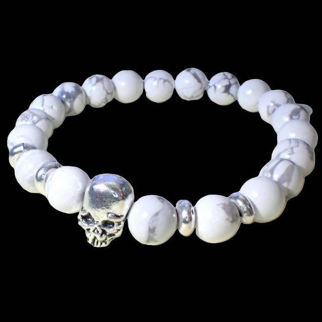 スカル ガイコツ がいこつ 骸骨 どくろ ドクロ スケルトン 天然石 白色 ブレスレット 数珠 < 男性アクセサリー/時計  スカル ガイコツ がいこつ 骸骨 どくろ ドクロ スケルトン 天然石 白色 ブレスレット 数珠  < 男性アクセサリー/時計の