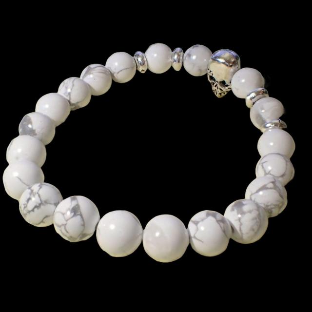 スカル ガイコツ がいこつ 骸骨 どくろ ドクロ スケルトン 天然石 白色 ブレスレット 数珠 < 男性アクセサリー/時計  スカル ガイコツ がいこつ 骸骨 どくろ ドクロ スケルトン 天然石 白色 ブレスレット 数珠 < 男性アクセサリー/時計の