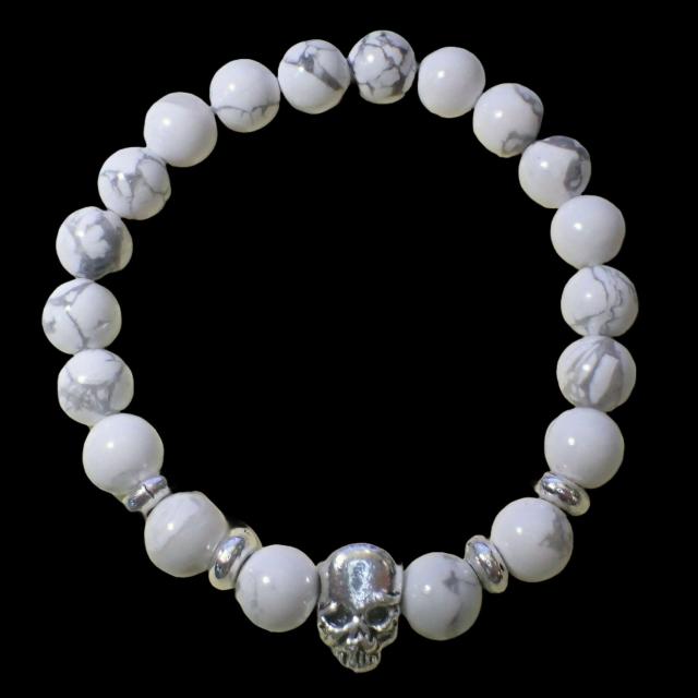 スカル ガイコツ がいこつ 骸骨 どくろ ドクロ スケルトン 天然石 白色 ブレスレット 数珠 < 男性アクセサリー/時計  スカル ガイコツ がいこつ 骸骨 どくろ ドクロ スケルトン 天然石 白色 ブレスレット 数珠 < 男性アクセサリー/時計の
