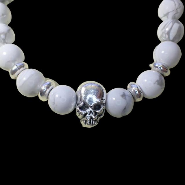 スカル ガイコツ がいこつ 骸骨 どくろ ドクロ スケルトン 天然石 白色 ブレスレット 数珠 < 男性アクセサリー/時計  スカル ガイコツ がいこつ 骸骨 どくろ ドクロ スケルトン 天然石 白色 ブレスレット 数珠 < 男性アクセサリー/時計の