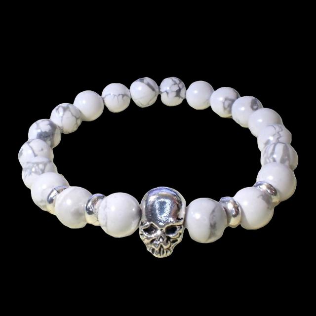 スカル ガイコツ がいこつ 骸骨 どくろ ドクロ スケルトン 天然石 白色 ブレスレット 数珠 < 男性アクセサリー/時計  スカル ガイコツ がいこつ 骸骨 どくろ ドクロ スケルトン 天然石 白色 ブレスレット 数珠 < 男性アクセサリー/時計の