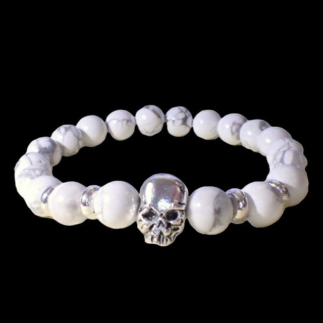 スカル ガイコツ がいこつ 骸骨 どくろ ドクロ スケルトン 天然石 白色 ブレスレット 数珠 < 男性アクセサリー/時計  スカル ガイコツ がいこつ 骸骨 どくろ ドクロ スケルトン 天然石 白色 ブレスレット 数珠 < 男性アクセサリー/時計の