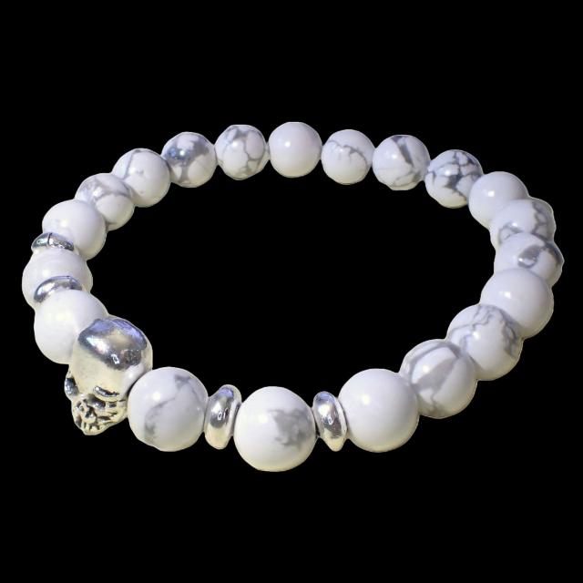 スカル ガイコツ がいこつ 骸骨 どくろ ドクロ スケルトン 天然石 白色 ブレスレット 数珠 < 男性アクセサリー/時計  スカル ガイコツ がいこつ 骸骨 どくろ ドクロ スケルトン 天然石 白色 ブレスレット 数珠 < 男性アクセサリー/時計の
