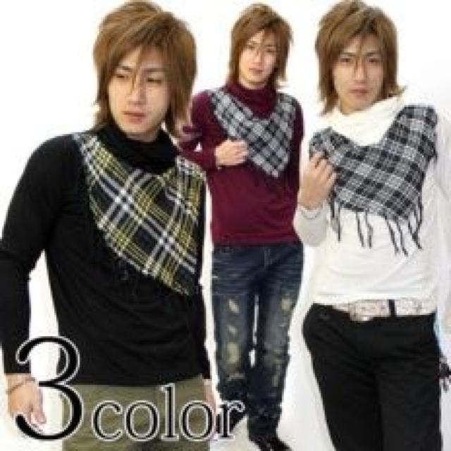 【BENO】《New》アフガンチェック柄ストール風★タートルネック(ボリューム)ロンT<ホワイトL> < 男性ファッション 【BENO】《New》アフガンチェック柄ストール風★タートルネック(ボリューム)ロンT<ホワイトL> < 男性ファッションの