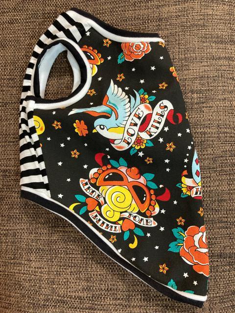 2L★ハンドメイド ヒスミニ シャツ バラ柄 黒 ボーダー 犬服★ < ペット/手芸/園芸  2L★ハンドメイド ヒスミニ シャツ バラ柄 黒 ボーダー 犬服★ < ペット/手芸/園芸の