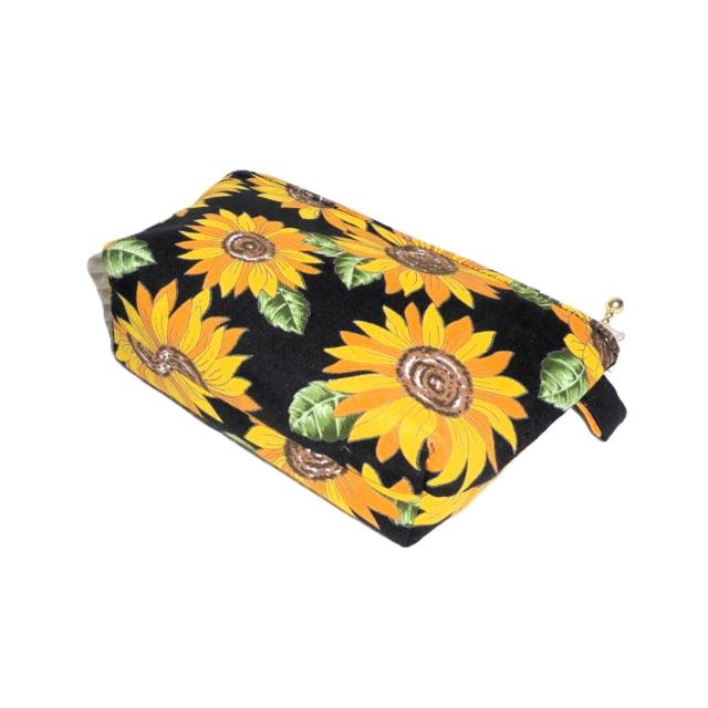 【17p幅】◆ヒマワリ向日葵×黒地◆ファスナーポーチ < 女性ファッション  【17p幅】◆ヒマワリ向日葵×黒地◆ファスナーポーチ < 女性ファッションの