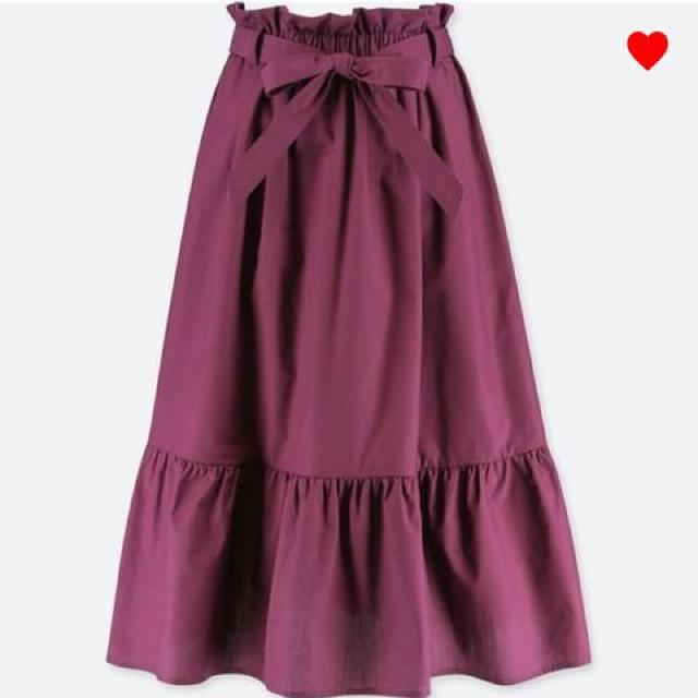 ユニクロ・ハイウエストリボンフリルスカート。パープルXL < ブランド ユニクロ・ハイウエストリボンフリルスカート。パープルXL < ブランドの