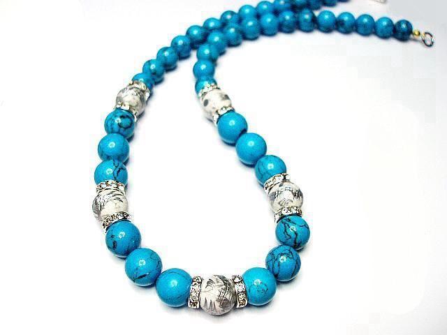 天然石昇龍手彫り銀箔水晶ホワイト青ターコイズ12ミリネックレス < 男性アクセサリー/時計  天然石昇龍手彫り銀箔水晶ホワイト青ターコイズ12ミリネックレス  < 男性アクセサリー/時計の