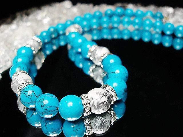 天然石昇龍手彫り銀箔水晶ホワイト青ターコイズ12ミリネックレス < 男性アクセサリー/時計  天然石昇龍手彫り銀箔水晶ホワイト青ターコイズ12ミリネックレス < 男性アクセサリー/時計の