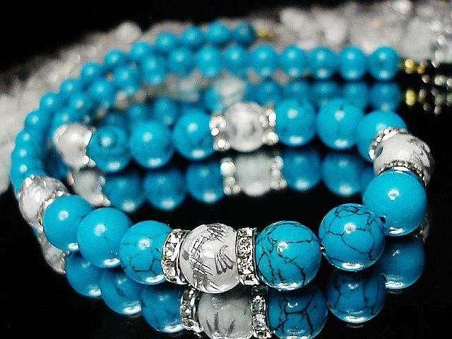 天然石昇龍手彫り銀箔水晶ホワイト青ターコイズ12ミリネックレス < 男性アクセサリー/時計  天然石昇龍手彫り銀箔水晶ホワイト青ターコイズ12ミリネックレス < 男性アクセサリー/時計の