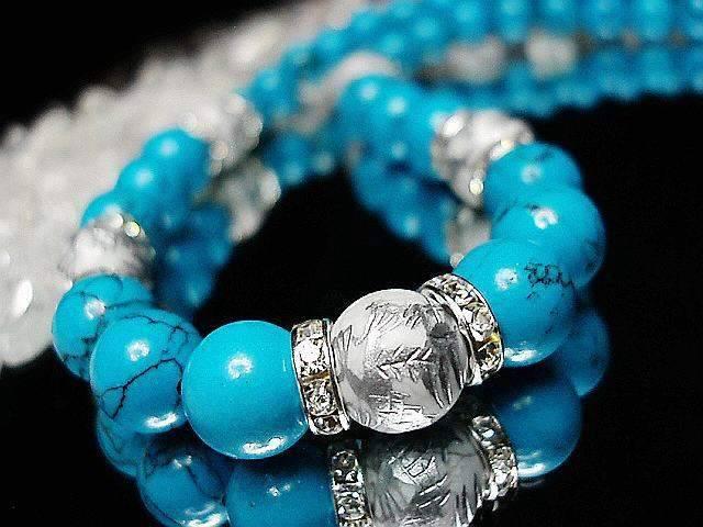 天然石昇龍手彫り銀箔水晶ホワイト青ターコイズ12ミリネックレス < 男性アクセサリー/時計  天然石昇龍手彫り銀箔水晶ホワイト青ターコイズ12ミリネックレス < 男性アクセサリー/時計の