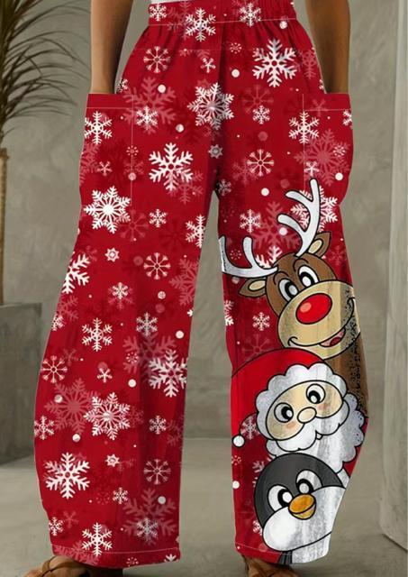 クリスマスアニマルプリントワイドレッグパンツ、カジュアルな毎日のパンツ < 女性ファッション  クリスマスアニマルプリントワイドレッグパンツ、カジュアルな毎日のパンツ  < 女性ファッションの