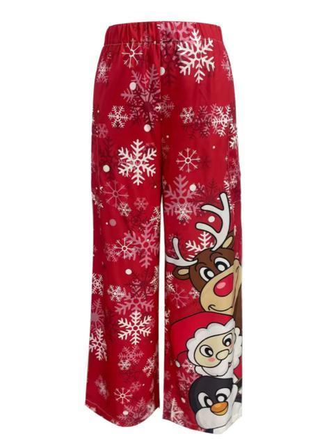 クリスマスアニマルプリントワイドレッグパンツ、カジュアルな毎日のパンツ < 女性ファッション  クリスマスアニマルプリントワイドレッグパンツ、カジュアルな毎日のパンツ < 女性ファッションの
