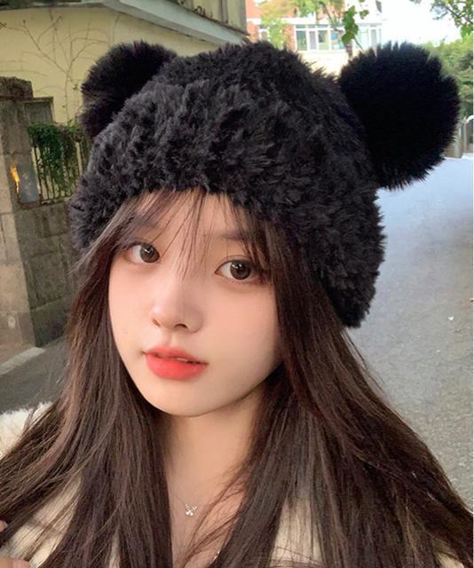 送料無料 新品 くま耳ニット帽 小顔 レディース 韓国風 < 女性ファッション  送料無料 新品 くま耳ニット帽 小顔 レディース 韓国風 < 女性ファッションの