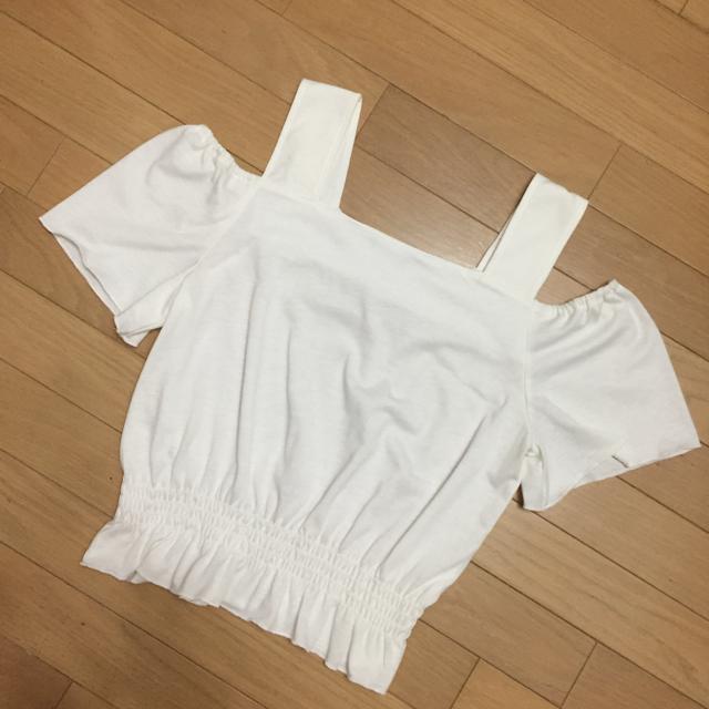 肩見せ 半袖カットソー ホワイト < 女性ファッション  肩見せ 半袖カットソー ホワイト < 女性ファッションの