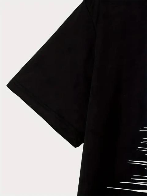 爆ヤス価格890円★メンズ スタイリッシュ ブラックTシャツ、月明かりの波グラフィック付き USAサイズM(日本サイズXL相当) < 男性ファッション 爆ヤス価格890円★メンズ スタイリッシュ ブラックTシャツ、月明かりの波グラフィック付き USAサイズM(日本サイズXL相当) < 男性ファッションの