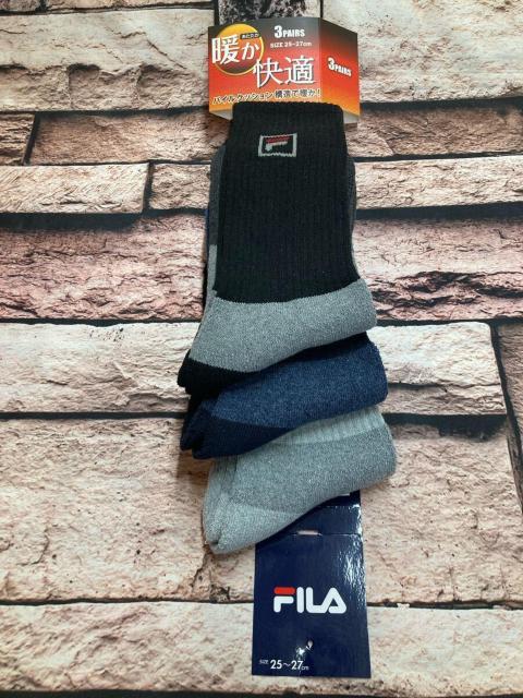 『画像から3足組』足底パイルクッションで暖か&快適な履き心地!【FILA】メンズクルー丈 綿混パイルソックスB柄 < 男性ファッション 『画像から3足組』足底パイルクッションで暖か&快適な履き心地!【FILA】メンズクルー丈 綿混パイルソックスB柄 < 男性ファッションの