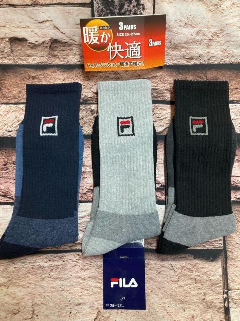 『画像から3足組』足底パイルクッションで暖か&快適な履き心地!【FILA】メンズクルー丈 綿混パイルソックスB柄 < 男性ファッション 『画像から3足組』足底パイルクッションで暖か&快適な履き心地!【FILA】メンズクルー丈 綿混パイルソックスB柄 < 男性ファッションの