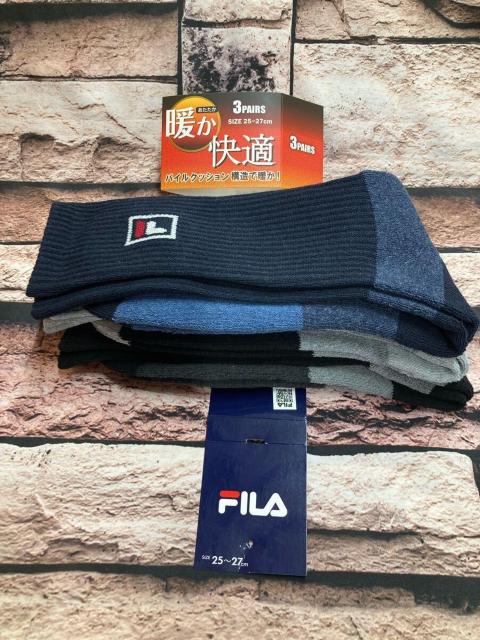 『画像から3足組』足底パイルクッションで暖か&快適な履き心地!【FILA】メンズクルー丈 綿混パイルソックスB柄 < 男性ファッション 『画像から3足組』足底パイルクッションで暖か&快適な履き心地!【FILA】メンズクルー丈 綿混パイルソックスB柄 < 男性ファッションの