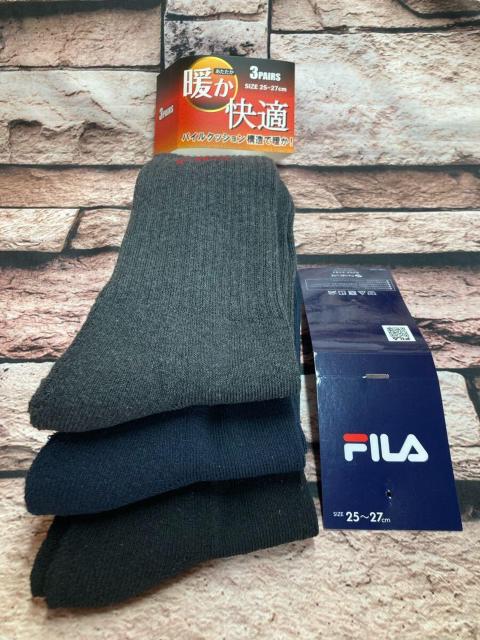『画像から3足組』足底パイルクッションで暖か&快適な履き心地!【FILA】メンズクルー丈 綿混パイルソックスB柄 < 男性ファッション 『画像から3足組』足底パイルクッションで暖か&快適な履き心地!【FILA】メンズクルー丈 綿混パイルソックスB柄 < 男性ファッションの
