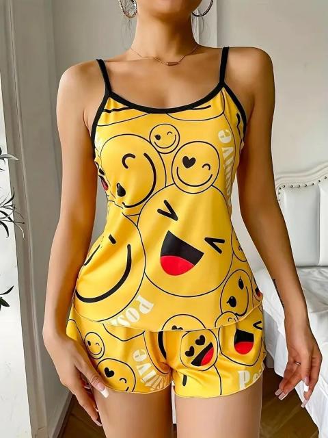 爆ヤス価格価格990円★女性用 スマイルプリントパジャマセット、バックレスキャミトップ&ショーツUSAサイズM(日本サイズXL) < 女性ファッション 爆ヤス価格価格990円★女性用 スマイルプリントパジャマセット、バックレスキャミトップ&ショーツUSAサイズM(日本サイズXL) < 女性ファッションの