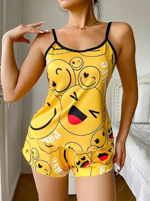 爆ヤス価格価格990円★女性用 スマイルプリントパジャマセット、バックレスキャミトップ&ショーツUSAサイズM(日本サイズXL) < 女性ファッション 爆ヤス価格価格990円★女性用 スマイルプリントパジャマセット、バックレスキャミトップ&ショーツUSAサイズM(日本サイズXL) < 女性ファッションの