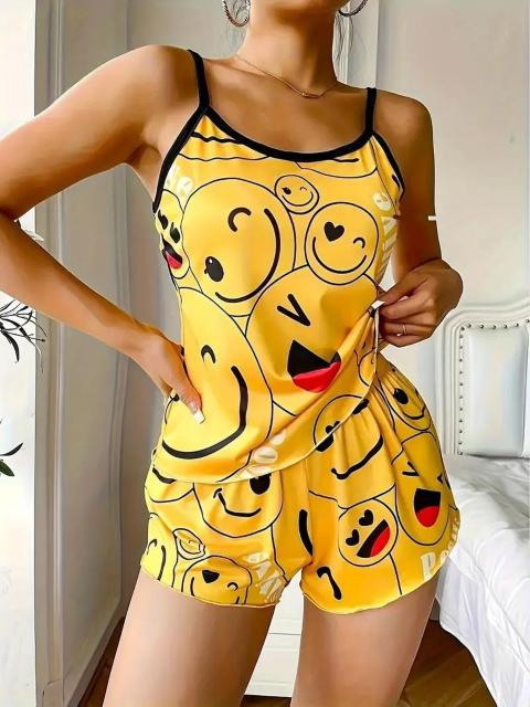爆ヤス価格価格990円★女性用 スマイルプリントパジャマセット、バックレスキャミトップ&ショーツUSAサイズM(日本サイズXL) < 女性ファッション 爆ヤス価格価格990円★女性用 スマイルプリントパジャマセット、バックレスキャミトップ&ショーツUSAサイズM(日本サイズXL) < 女性ファッションの