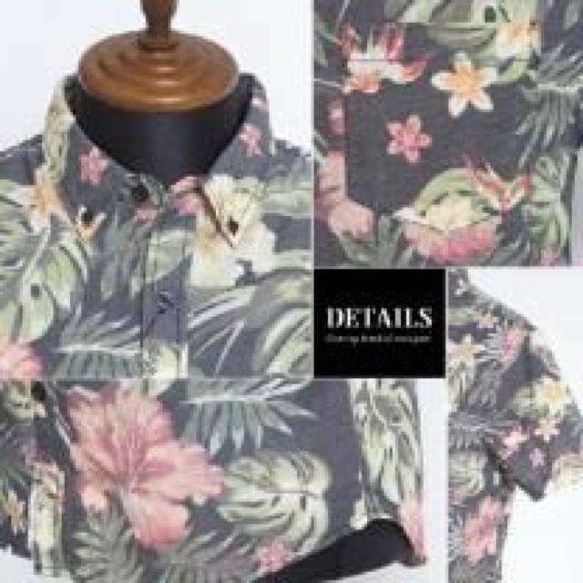 カジュアル.リゾート♪花柄プリントアロハ風シャツ ブラック < 男性ファッション カジュアル.リゾート♪花柄プリントアロハ風シャツ ブラック < 男性ファッションの