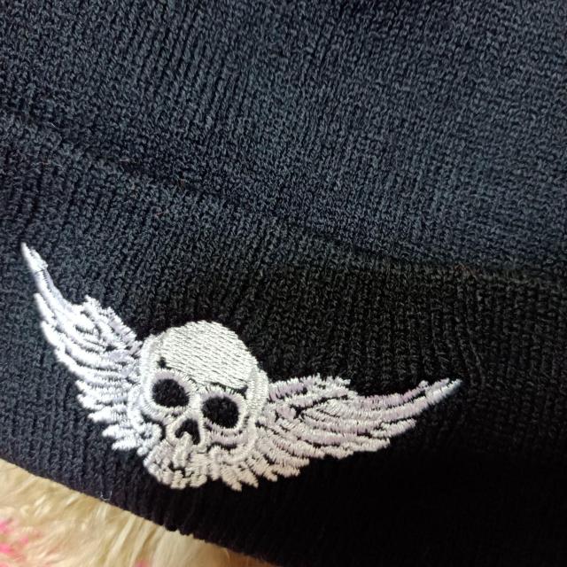 新品★ウィングスカル刺繍ニット帽/ブラック < 男性ファッション  新品★ウィングスカル刺繍ニット帽/ブラック < 男性ファッションの