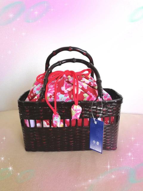 新品☆竹カゴ巾着バッグ 浴衣に < 女性ファッション  新品☆竹カゴ巾着バッグ 浴衣に  < 女性ファッションの