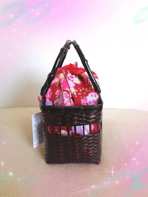 新品☆竹カゴ巾着バッグ 浴衣に < 女性ファッション  新品☆竹カゴ巾着バッグ 浴衣に < 女性ファッションの