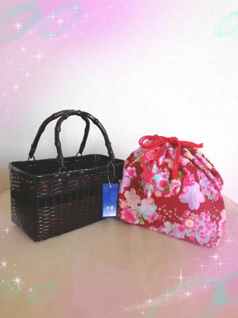 新品☆竹カゴ巾着バッグ 浴衣に < 女性ファッション  新品☆竹カゴ巾着バッグ 浴衣に < 女性ファッションの