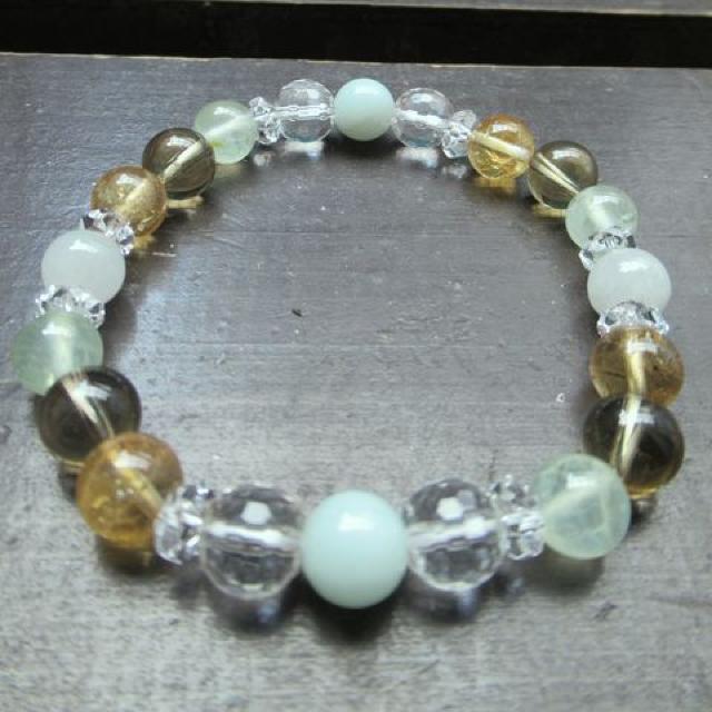 翡翠xレモンクォーツxシトリンxプレナイトブレスレット < 女性アクセサリー/時計 翡翠xレモンクォーツxシトリンxプレナイトブレスレット < 女性アクセサリー/時計の