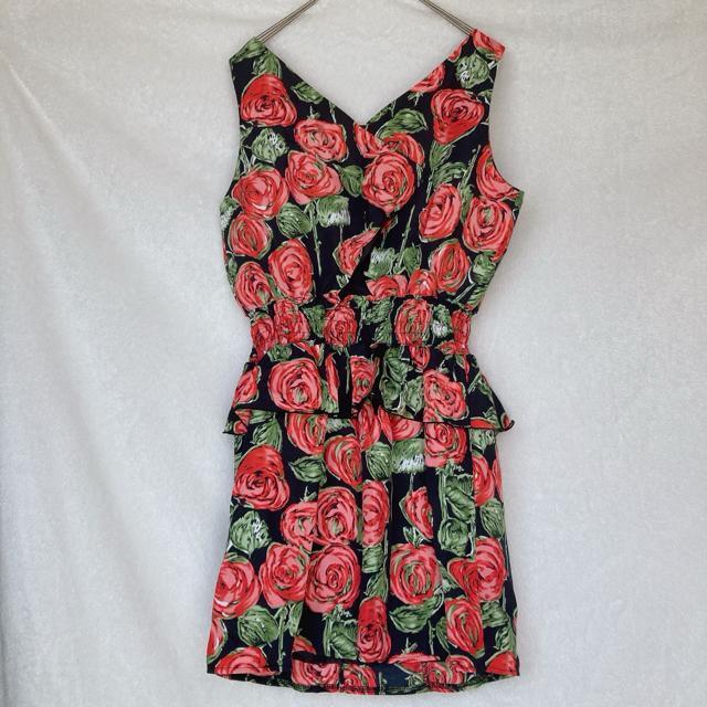 EMODA 花柄 ノースリ ミニ丈 ペプラム ワンピース ミニドレス M N2m < ブランド EMODA 花柄 ノースリ ミニ丈 ペプラム ワンピース ミニドレス M N2m < ブランドの