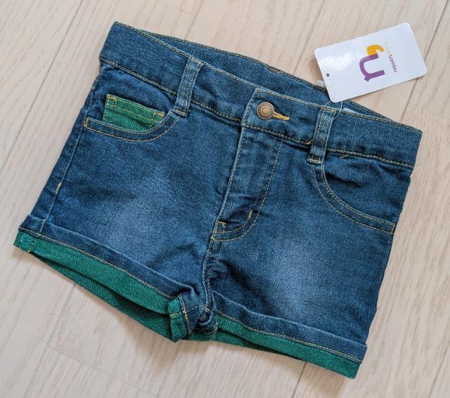 110★デニムショートパンツ★ネイビー×グリーン★新品★送料無料 < キッズ/ベビー  110★デニムショートパンツ★ネイビー×グリーン★新品★送料無料 < キッズ/ベビーの